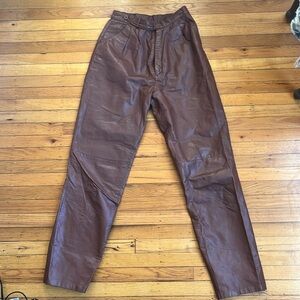 Genuine leather vintage high waist pants